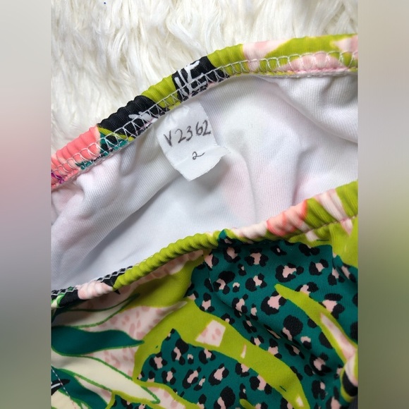 VENUS green and pink Tropical Print Bikini Bottom with Black Ties size 2 NWOT - Picture 9 of 10